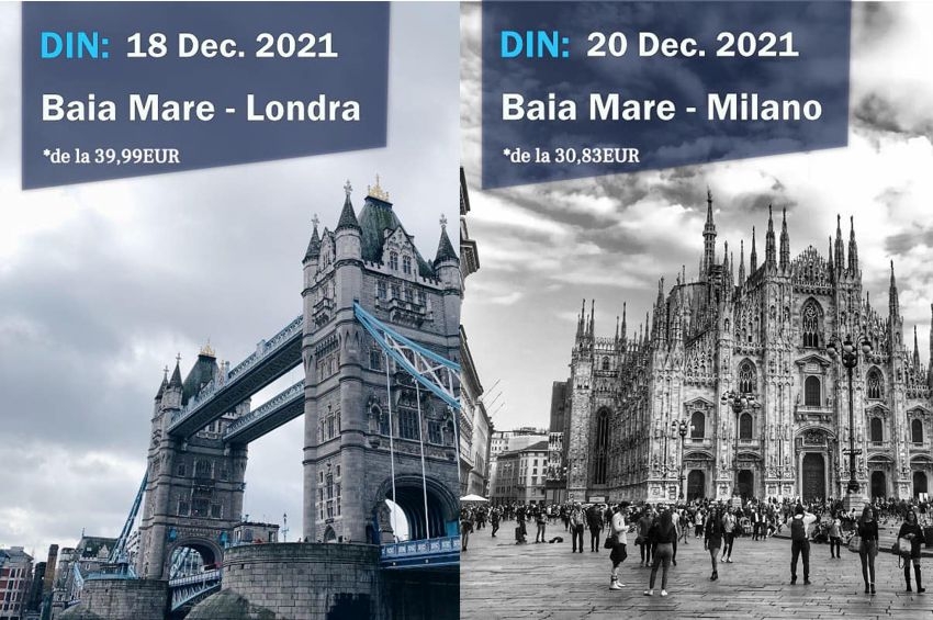 Zborurile externe Baia Mare - Londra și Baia Mare - Milano vor fi operate din acest weekend de pe Aeroportul Internațional Maramureș